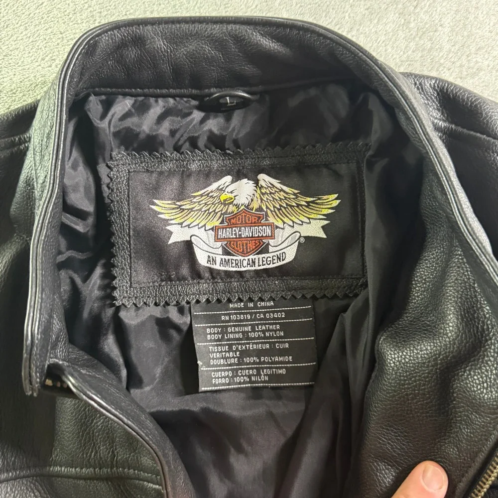 Harley Davidson Womens Black Leather Motorcycle Jacket Size L Biker Riding Y2K - Picture 4 of 11